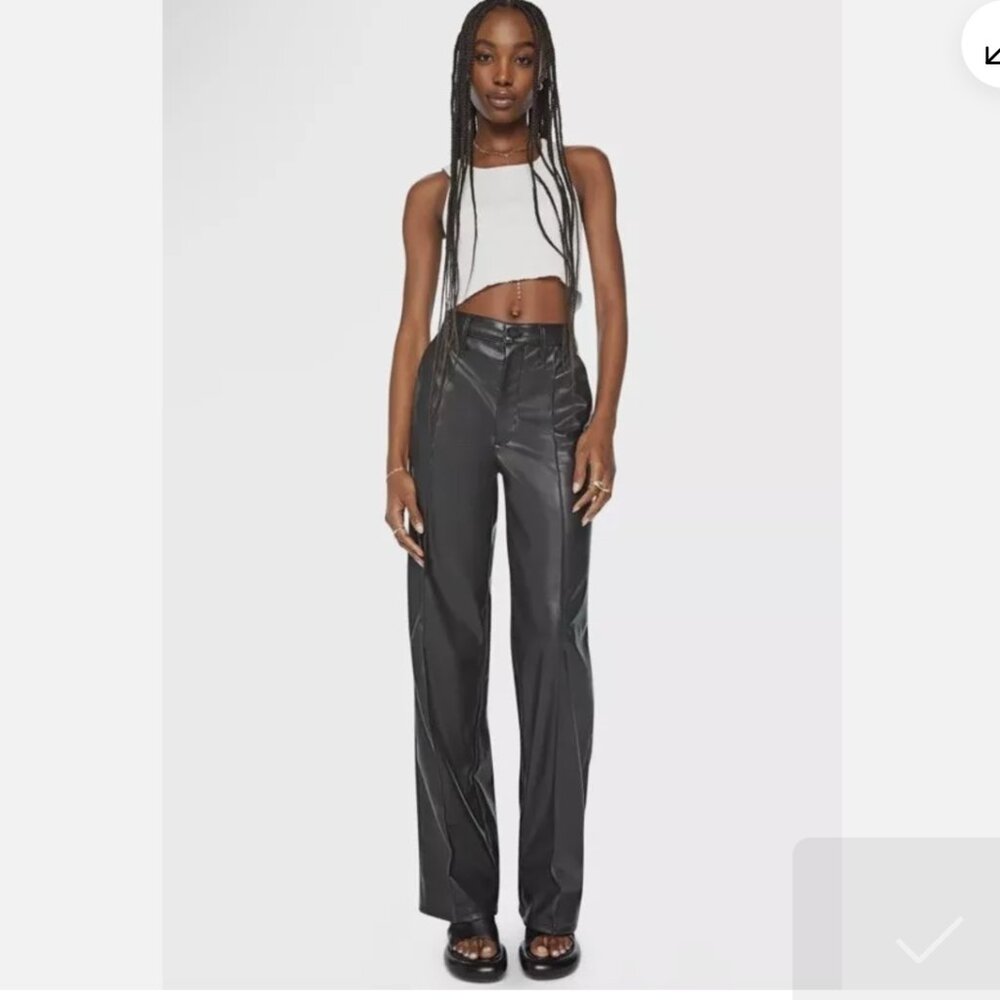 NWT Mother High Waisted Pintuck Spinner Prep Heel Faux Leather Pants Size 26